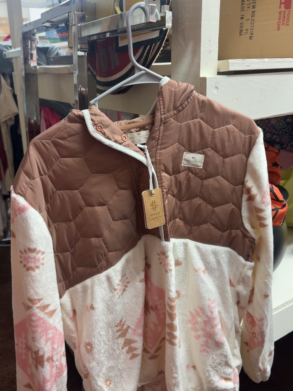 Brown & Cream Quilted Fleece Jacket